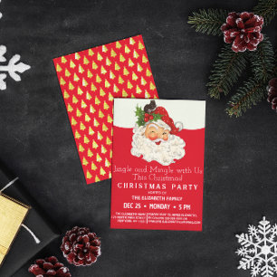 Invitation Fête de Noël Vintage Retro Jolly Père Noël