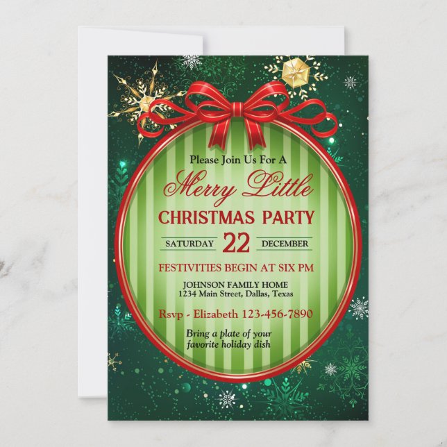 Invitation Fête de Noël vintage rouge et vert (Devant)