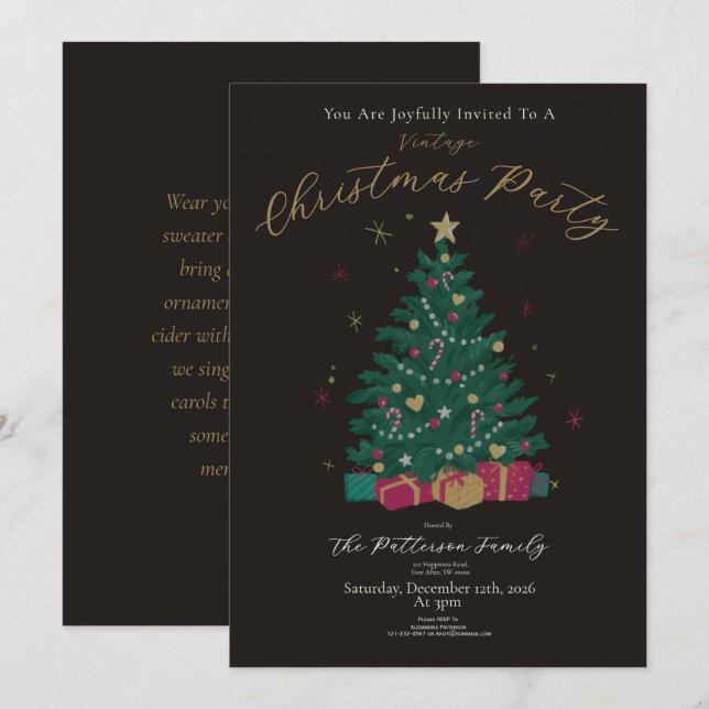 Invitation Fête de Noël Vintage Rustique (Devant / Derrière)
