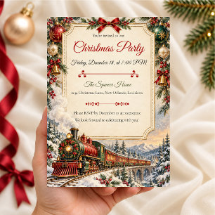 Invitation Fête de Noël Vintage Train des Montagnes