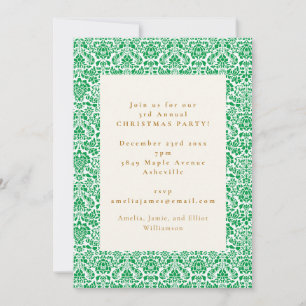 Invitation Fête de Noël vintage verte en damas