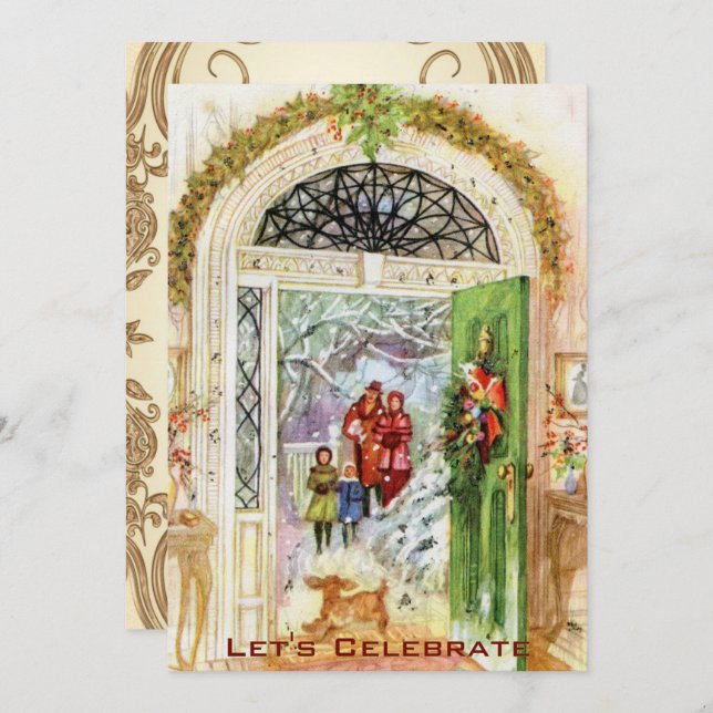 Invitation Fête de Noël vintage Victorienne (Devant / Derrière)