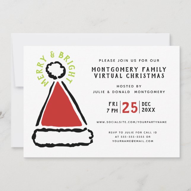 Invitation Fête de Noël virtuelle amusante Red Santa Hat (Devant)