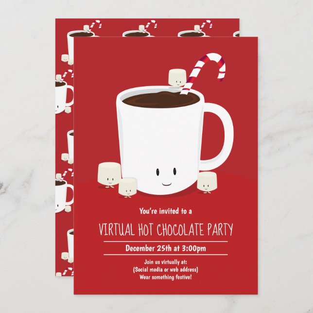 Invitation Fête de Noël virtuelle Chocolat chaud (Devant / Derrière)