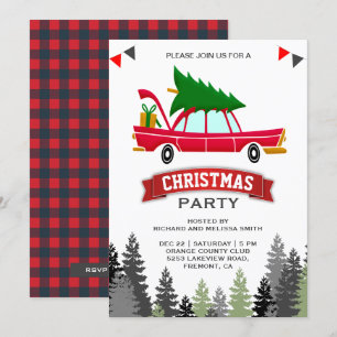 Invitation Fête de Noël Voiture Rouge Vintage