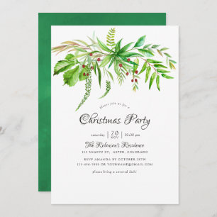 Invitation Fête de Noël Watercolor Forest Green