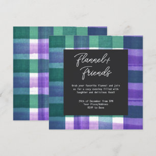 Invitation Fête de Noël Watercolor Plaid Flannel & Friends