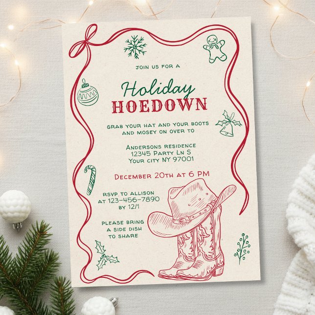 Invitation Fête de Noël Western à l'occidentale avec dessins  (Créateur téléchargé)