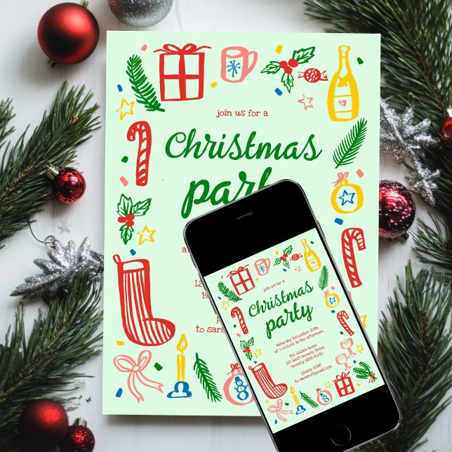 Invitation Fête de Noël Whimsical Cute Custom (Whimsical Christmas Holiday Party Cute Custom Invitation
Digital Download evite)