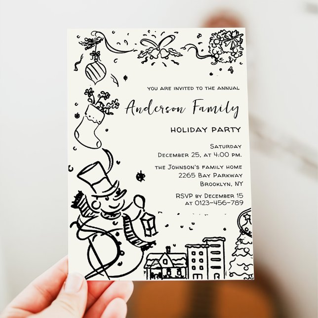 Invitation Fête de Noël Whimsical Dessin À La Main (Créateur téléchargé)