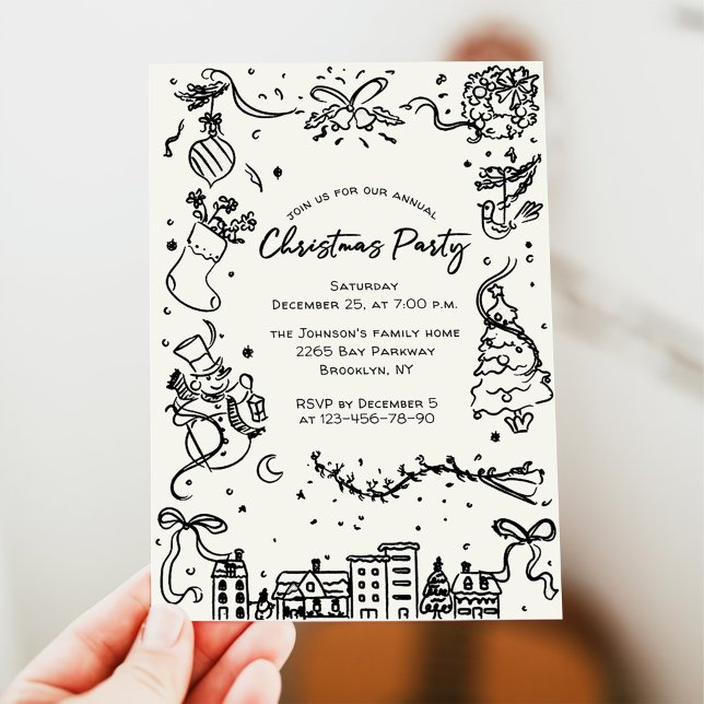 Invitation Fête de Noël Whimsical Dessin À La Main (Créateur téléchargé)
