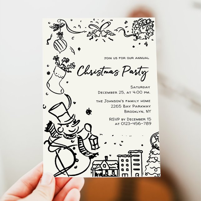 Invitation Fête de Noël Whimsical Dessin À La Main (Créateur téléchargé)