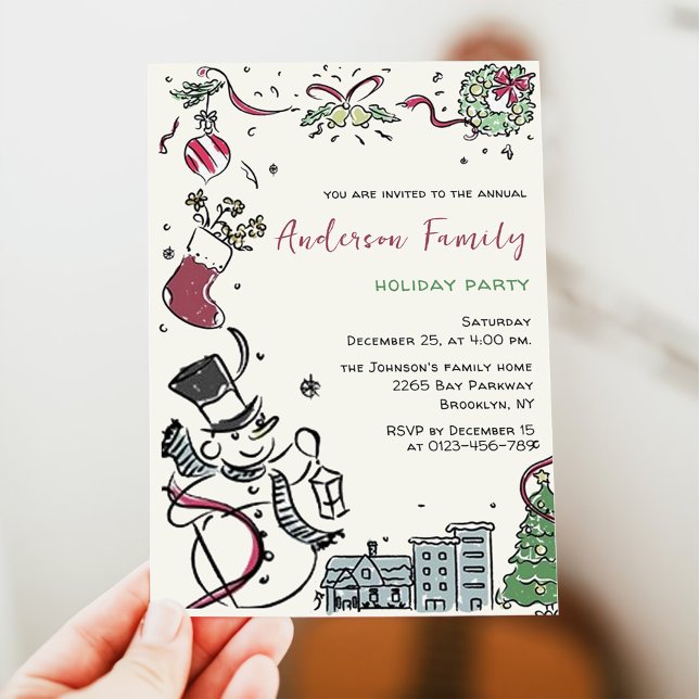 Invitation Fête de Noël Whimsical Dessin À La Main (Créateur téléchargé)