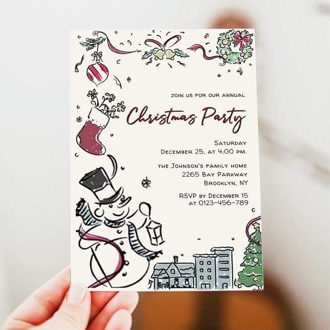 Invitation Fête de Noël Whimsical Dessin À La Main (Créateur téléchargé)