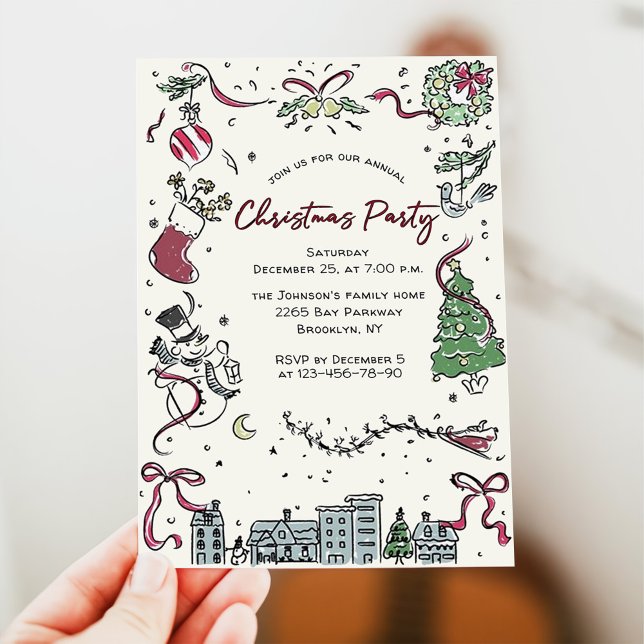 Invitation Fête de Noël Whimsical Dessin À La Main (Créateur téléchargé)