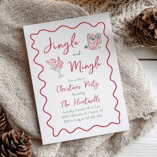 Invitation Fête de Noël Whimsical Doodle Jingle Mingle (Créateur téléchargé)