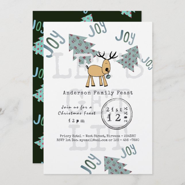 Invitation Fête de Noël Whimsical Lets Get LIT Rustique (Devant / Derrière)