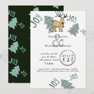 Invitation Fête de Noël Whimsical Typset Cartoon Reindeer