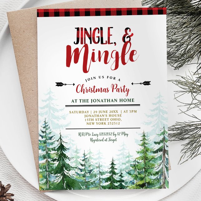 Invitation Fête de Noël White Jingle & Mingle en bûcheron  (Créateur téléchargé)