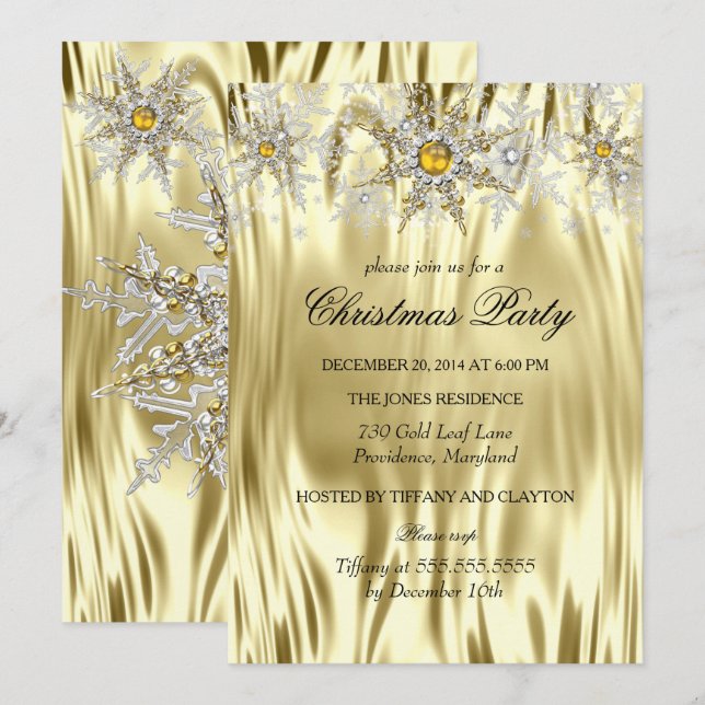 Invitation Fête de Noël Winter Wonderland Or Argent (Devant / Derrière)