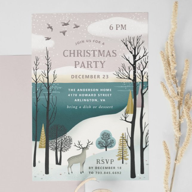 Invitation Fête de Noël Woodland d'hiver | Forêt nordique (Créateur téléchargé)
