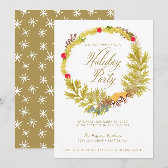 Invitation Fête de Noël Wreath (Devant / Derrière)