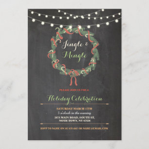 Invitation Fête de Noël Wreath Joyeux Jingle Mingle Invitatio