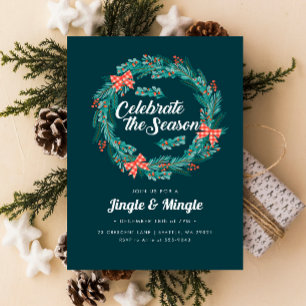 Invitation Fête de Noël Wreath Red En vichy