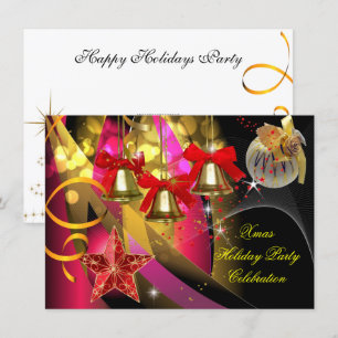 Invitation Fête de Noël Xmas Vacances Rose Or Rouge Noir