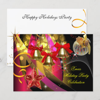Invitation Fête de Noël Xmas Vacances Rose Or Rouge Noir