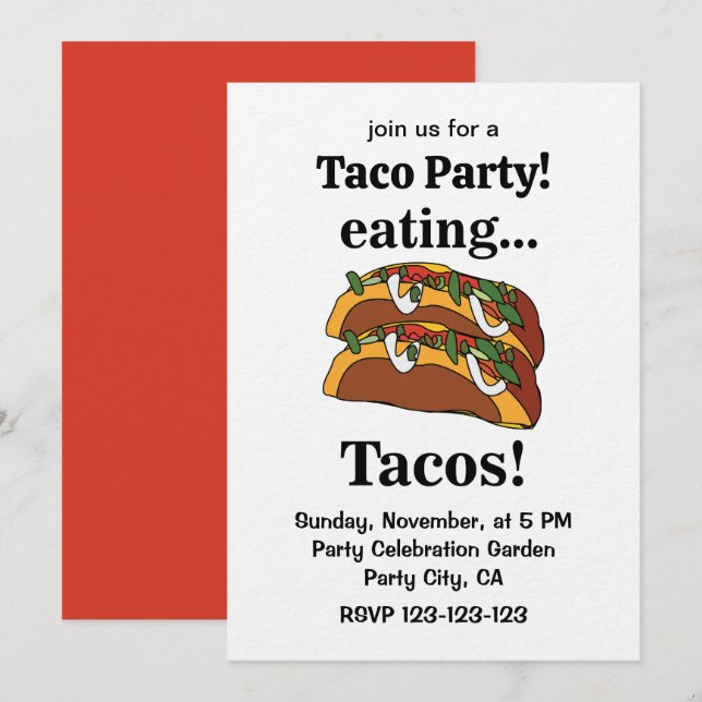 Invitation Fête de nourriture Taco Tacos (Devant / Derrière)