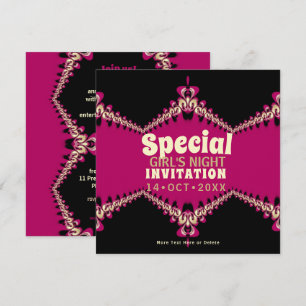 Invitation Fête de nuit super Black & Hot Rose Girls