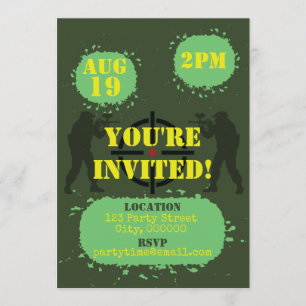 Invitation Fête de paintball vert armée