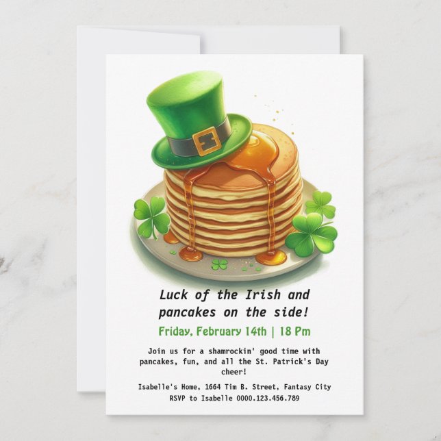 Invitation Fête de pancakes de la Saint-Patrick – Shamrockin' (Devant)