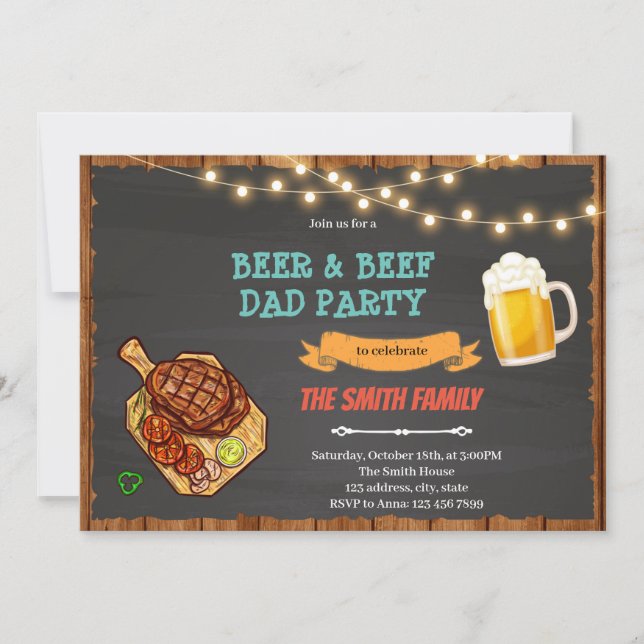 Invitation Fête de papa BBQ bière et boeuf (Devant)
