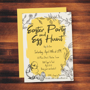 Invitation Fête de Pâques chic jaune & chasse aux œufs