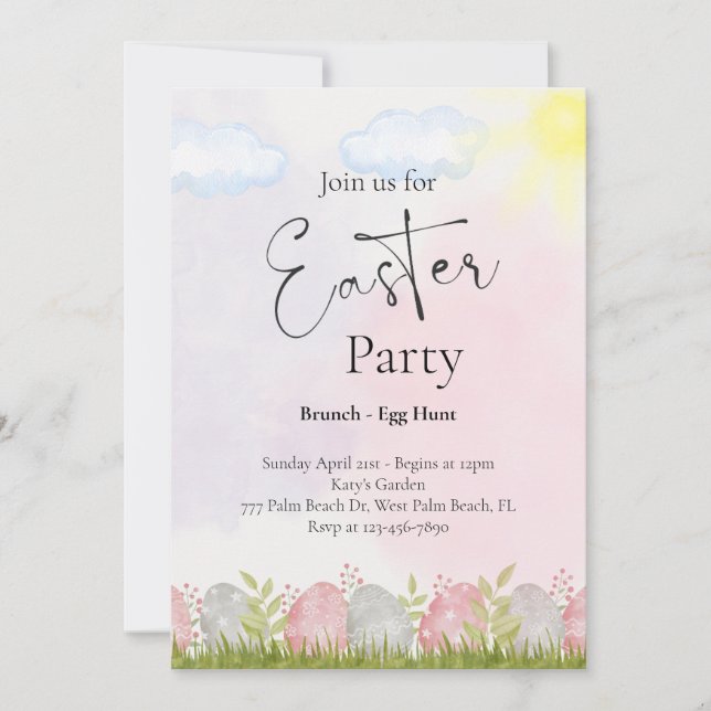 Invitation Fête de Pâques couleur aquarelle (Devant)