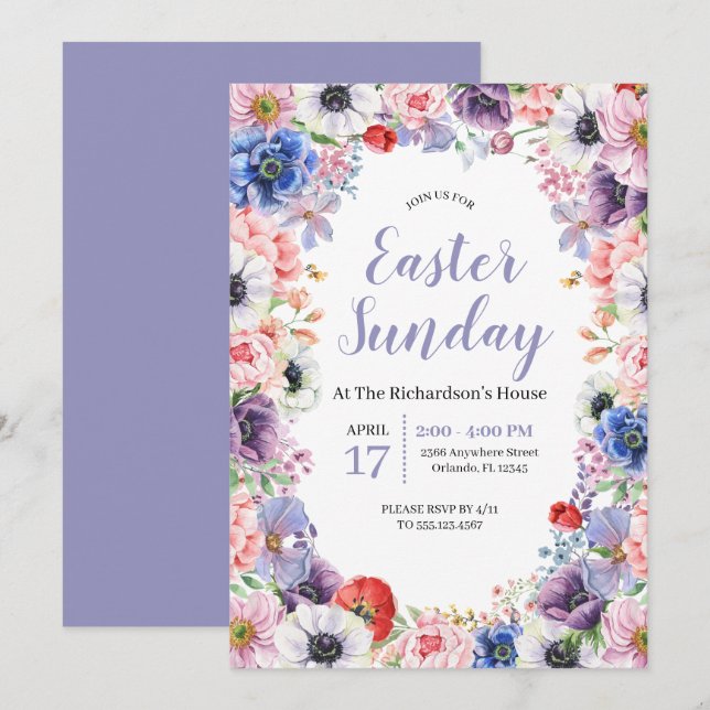 Invitation Fête de Pâques Florale des Tulipes du printemps (Devant / Derrière)