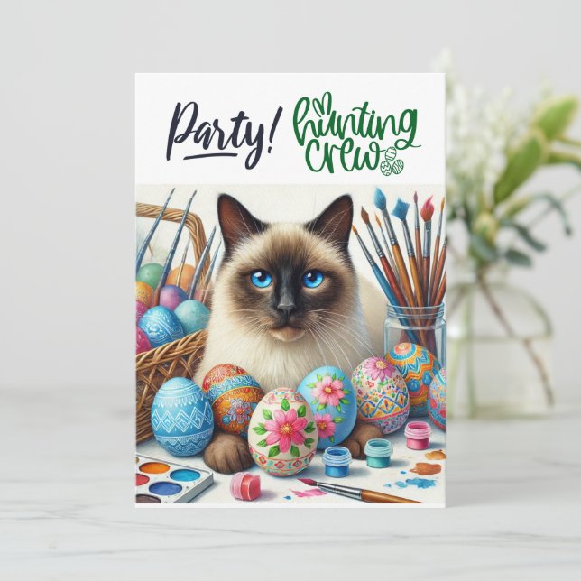 Invitation Fête de Pâques pour les amoureux des chats (Debout devant)