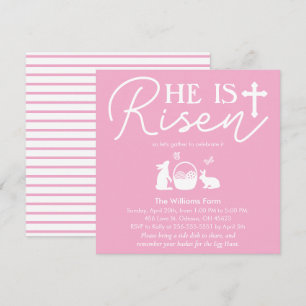 Invitation Fête de Pâques rose “Il est ressuscité”