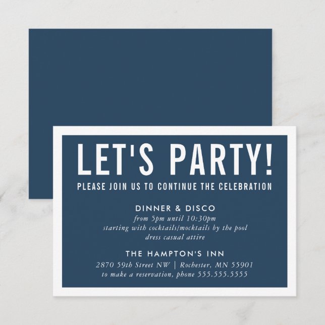 Invitation FÊTE DE PARTI INFO simple bloc moderne marine (Devant / Derrière)