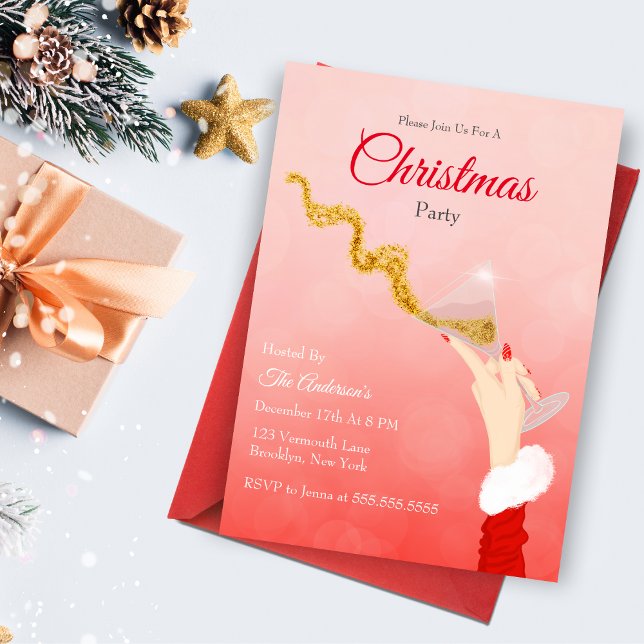 Invitation Fête de Parties scintillant de Noël Martini Glass  (This exciting glittering Christmas invitation will sure catch your guest attention! )