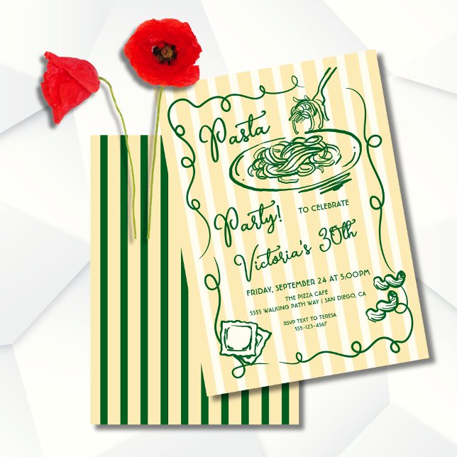 Invitation Fête de pâtes italiennes dessinée à la main Annive (Créateur téléchargé)