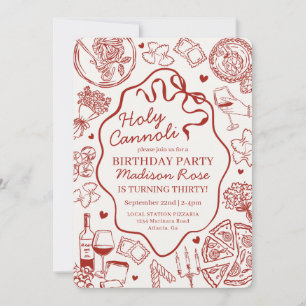 Invitation Fête de pâtes rouges Holy Canolli Anniversaire ita