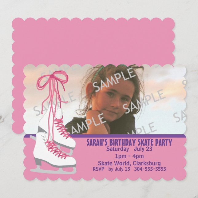 Invitation Fête de patinage sur glace (Devant / Derrière)