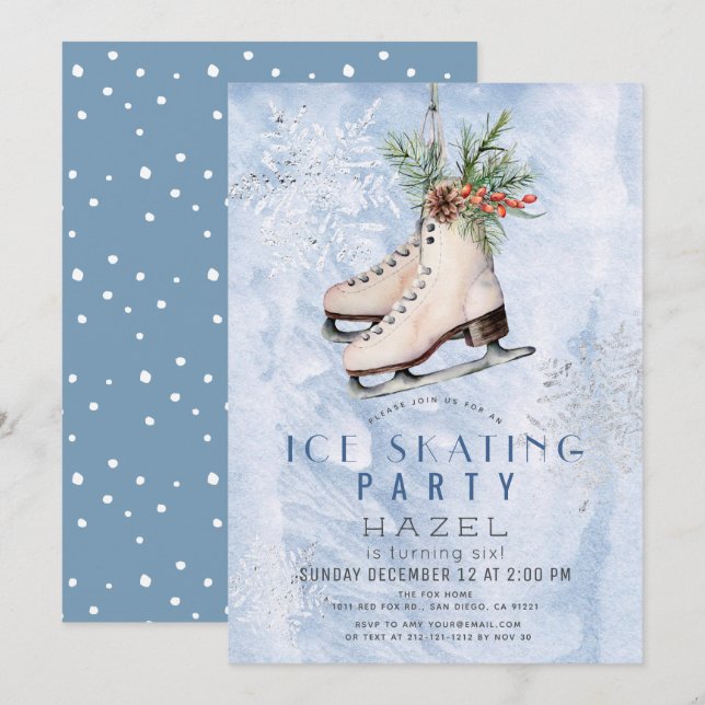 Invitation Fête de patinage sur glace Flocon de neige congelé (Devant / Derrière)