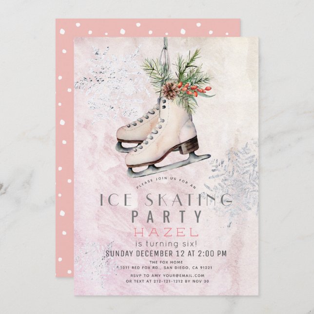 Invitation Fête de patinage sur glace Flocon de neige congelé (Devant / Derrière)