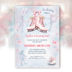 Invitation Fête de patinage sur glace Hiver Rose Blue Girl An