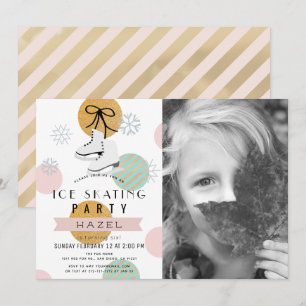 Invitation Fête de patinage sur glace Hiver Rose Girl Photo A