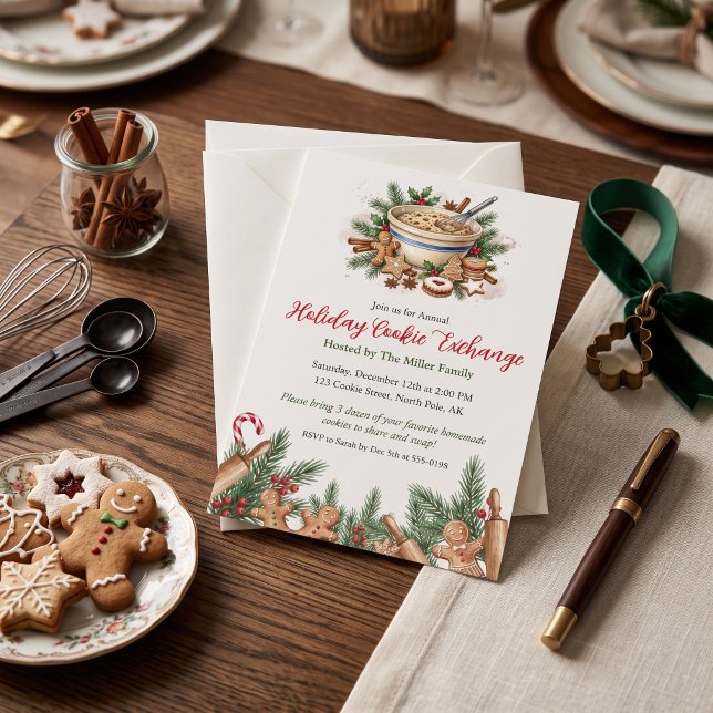 Invitation Fête de pâtisserie de Noël Échange de biscuits de  (Créateur téléchargé)